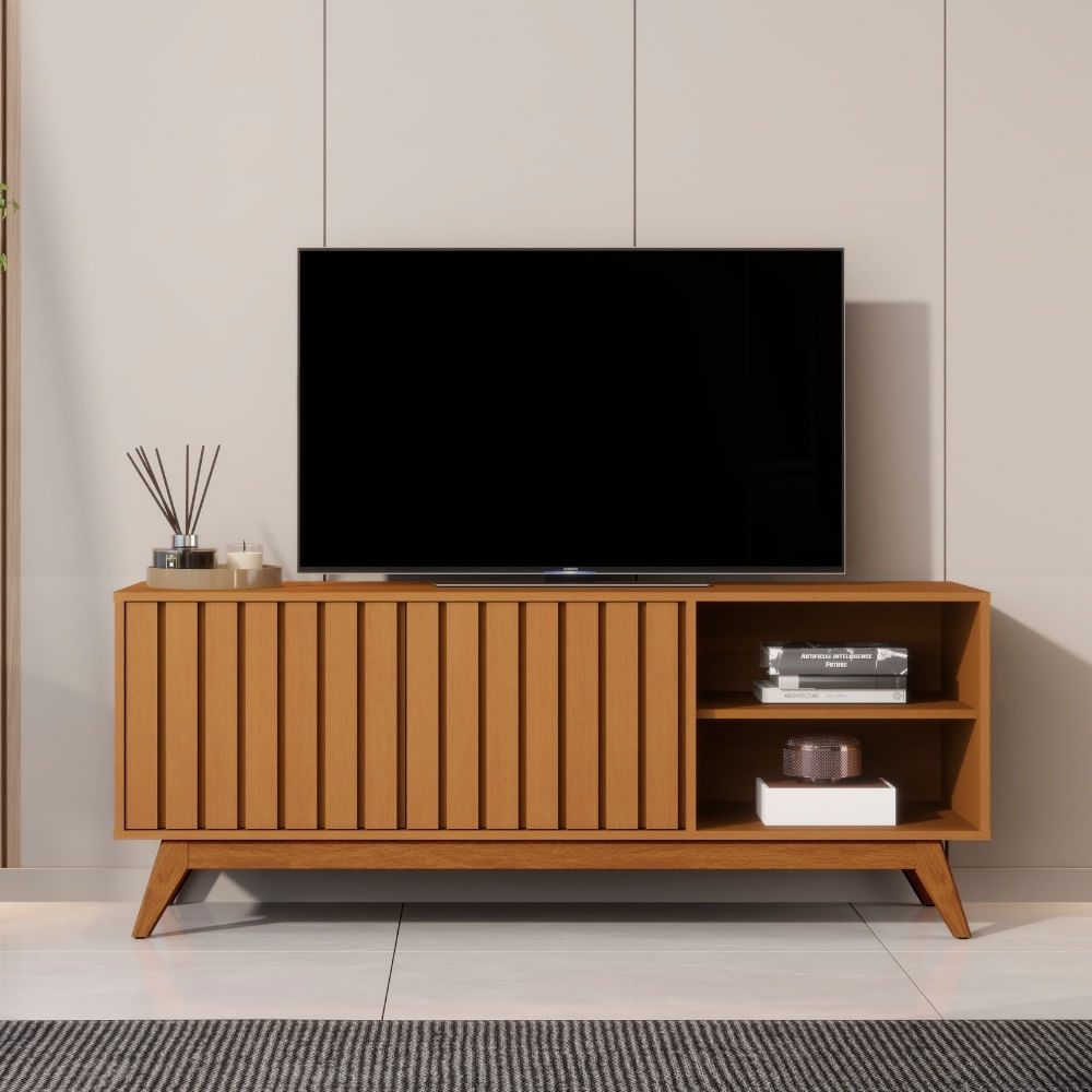Rack Ripado Para Tv Até 60 Polegadas 2 Portas Com Pés Em Mdf Açaí 1,4 Jb Móveis