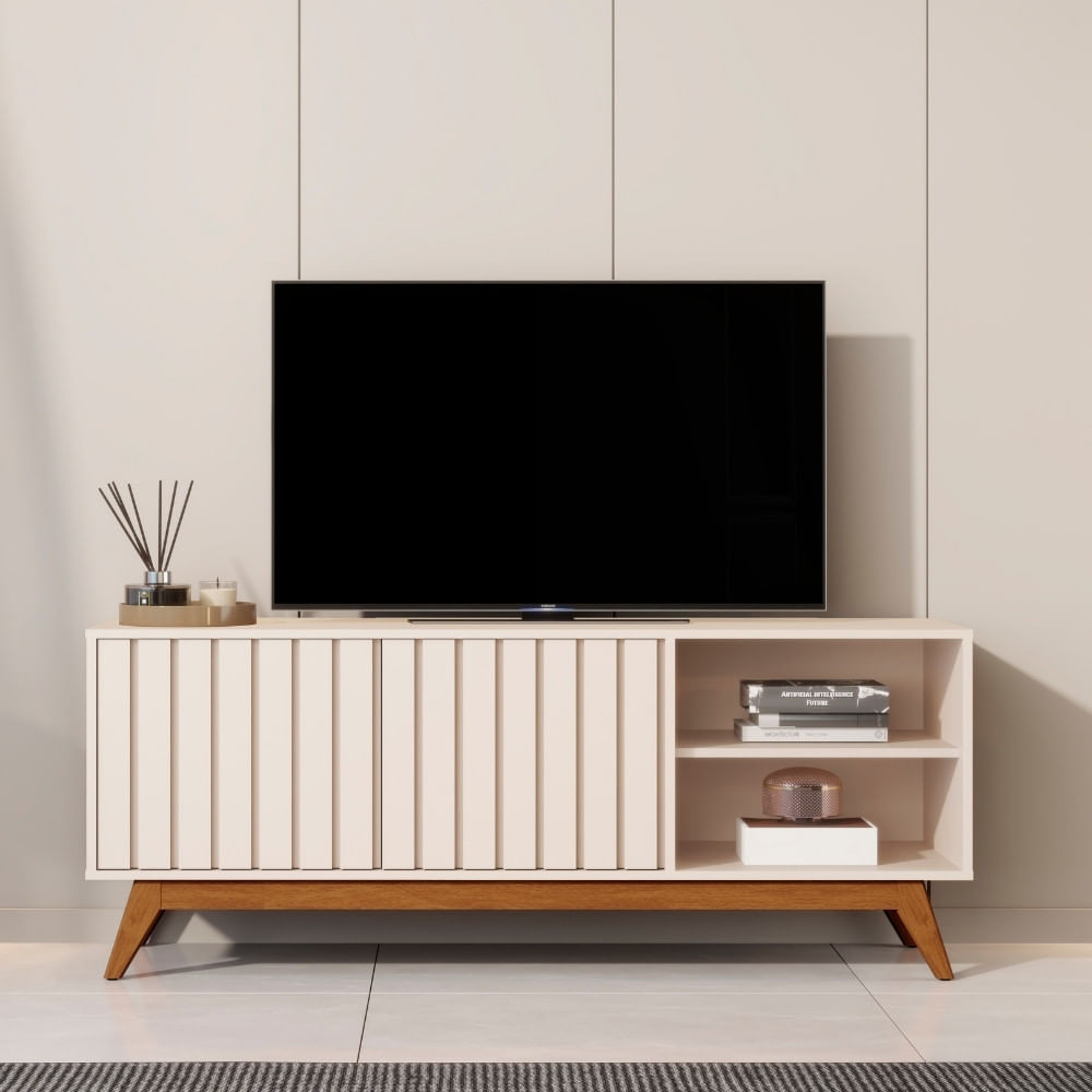 Rack Ripado Para Tv Até 60 Polegadas 2 Portas Com Pés Em Mdf Açaí 1,4 Jb Móveis