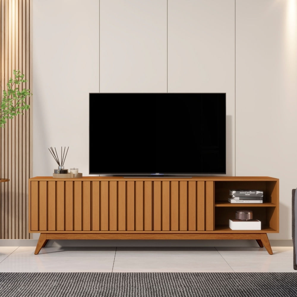 Rack Ripado Para Tv Até 75 Polegadas 3 Portas Com Pés Em Mdf Açaí 1,8 Jb Móveis