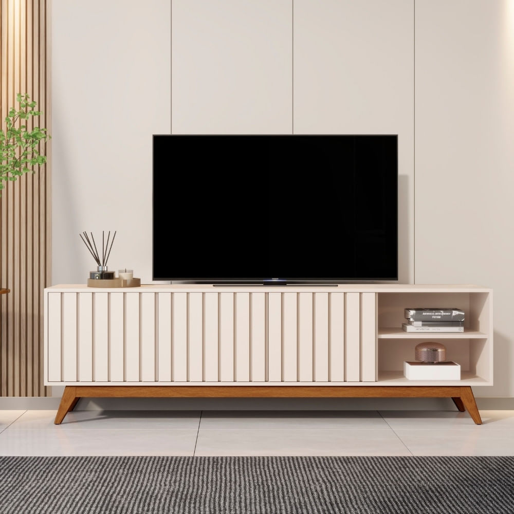 Rack Ripado Para Tv Até 75 Polegadas 3 Portas Com Pés Em Mdf Açaí 1,8 Jb Móveis