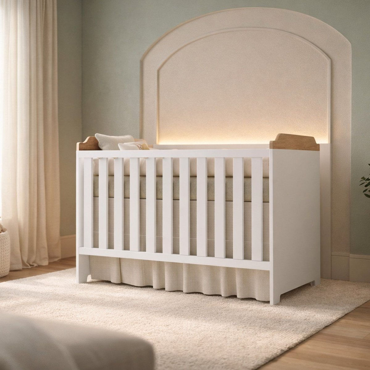 Berço Para Quarto De Bebê Mini Cama Em Mdf E Mdp Lara Nature/Branco