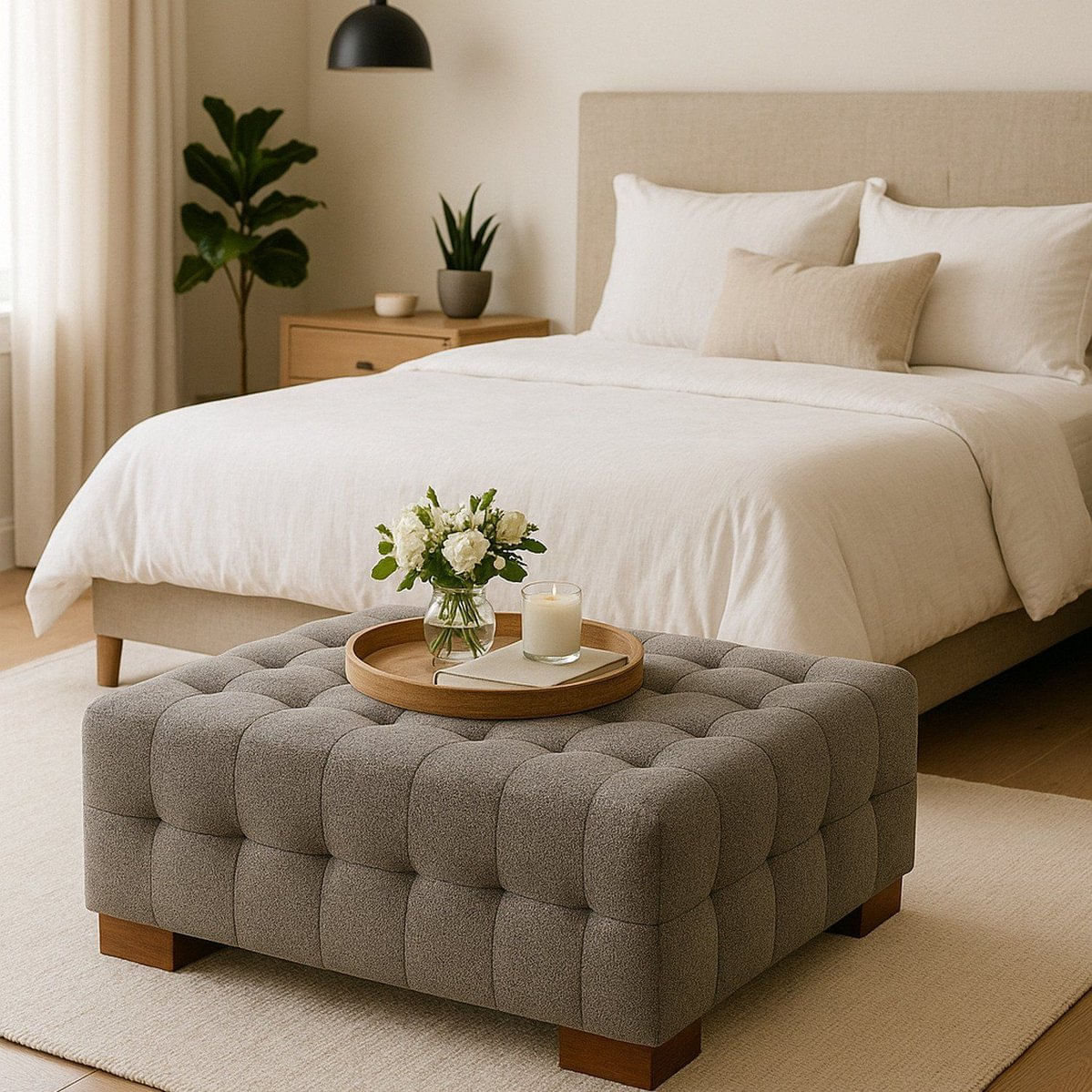 Puff Para Sala De Estar Bouclê Karen Cinza