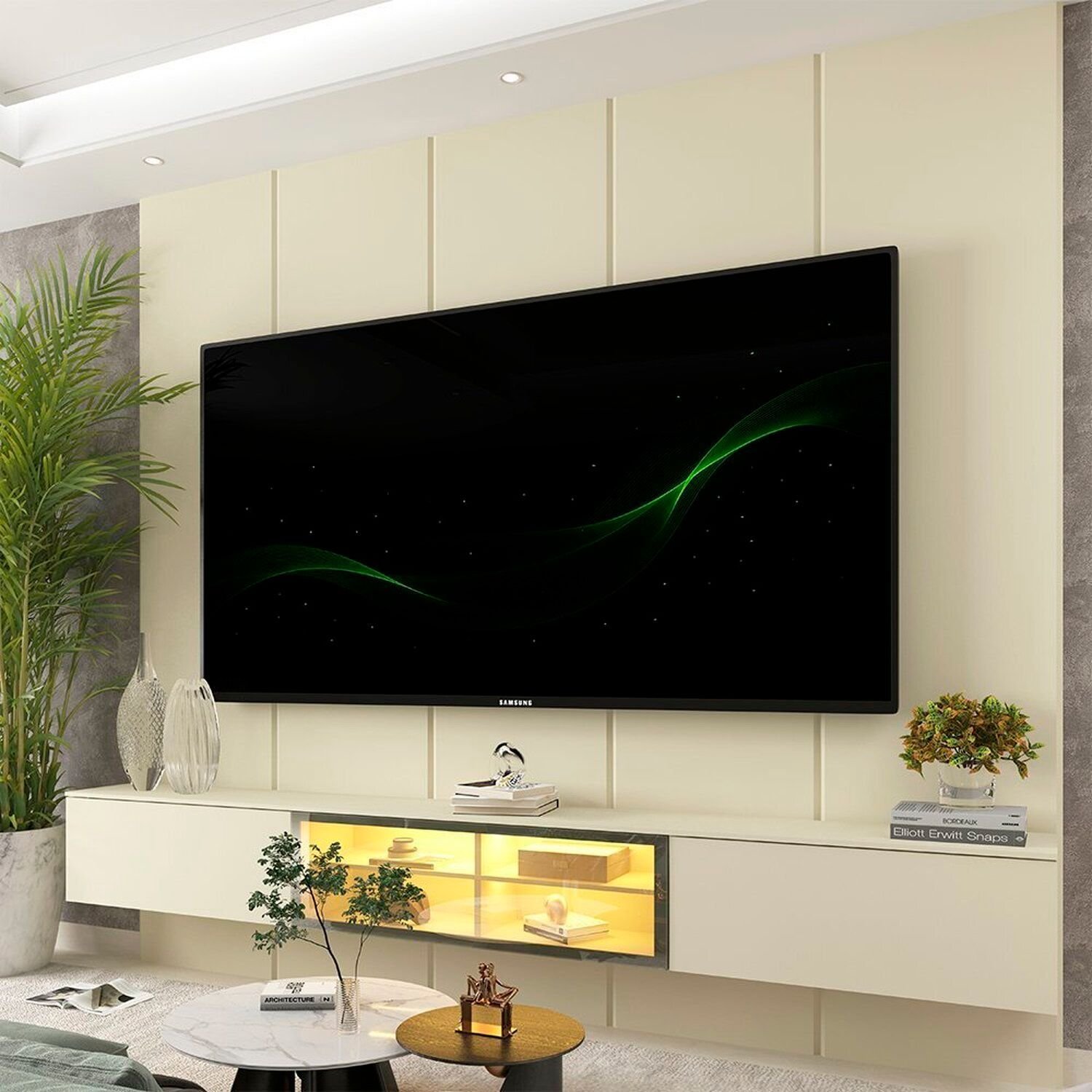 Estante Para Tv 84 Polegadas Com Led 100% Mdf 220cm Realce/luminare Off White