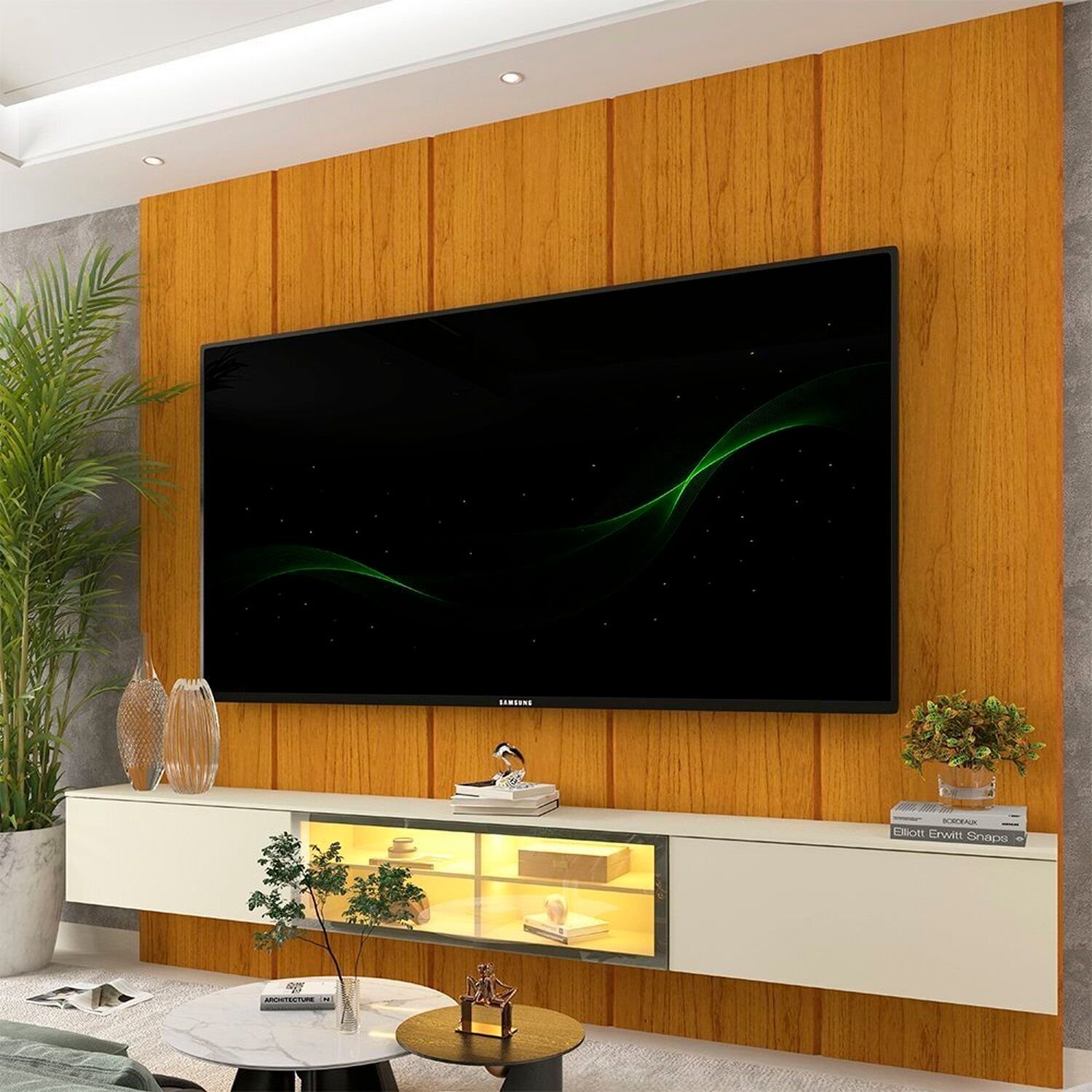 Estante Para Tv 84 Polegadas Com Led 100% Mdf 220cm Realce/luminare Naturale/off White
