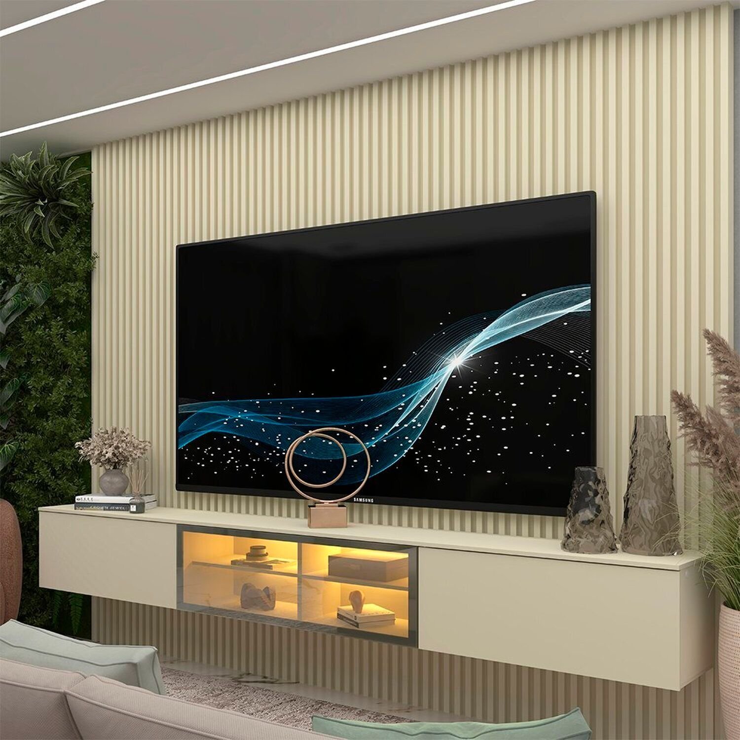 Estante Para Tv 84 Polegadas 100% Mdf Com Led 220cm Supremo/luminare Off White