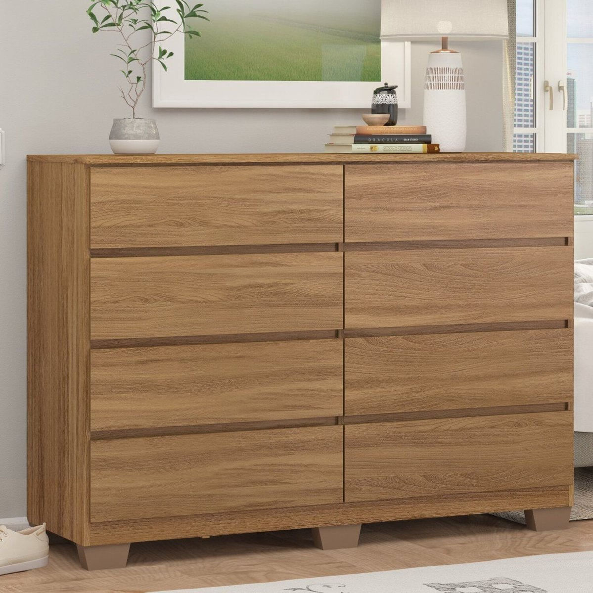 Cômoda Para Quarto 8 Gavetas Com Pé Sintra Amendola Touch