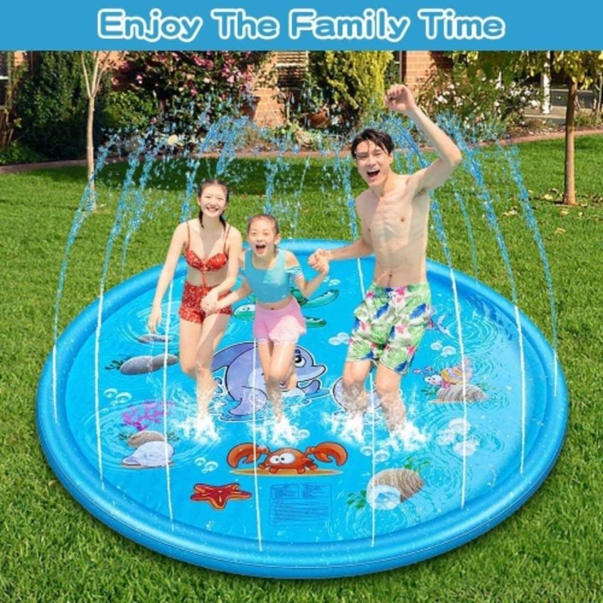 Piscina Infantil Inflavel Com Chafariz Brinquedo Agua Tapete Pulverizador Refrescante Criança Bebe Almofada - imagem 3