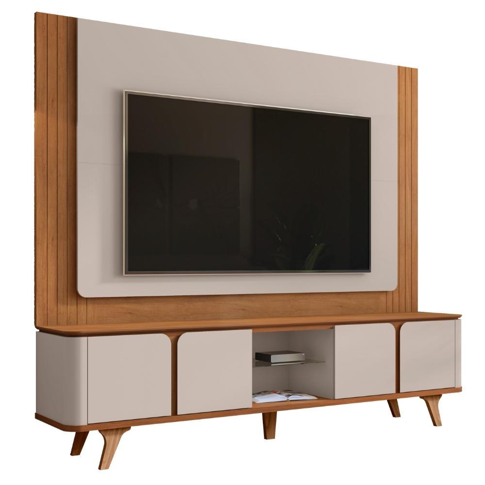 Rack Bancada Com Painel Para Tv Até 60 Polegadas 2,17m 4 Portas Com Detalhe Frisado Pompeia