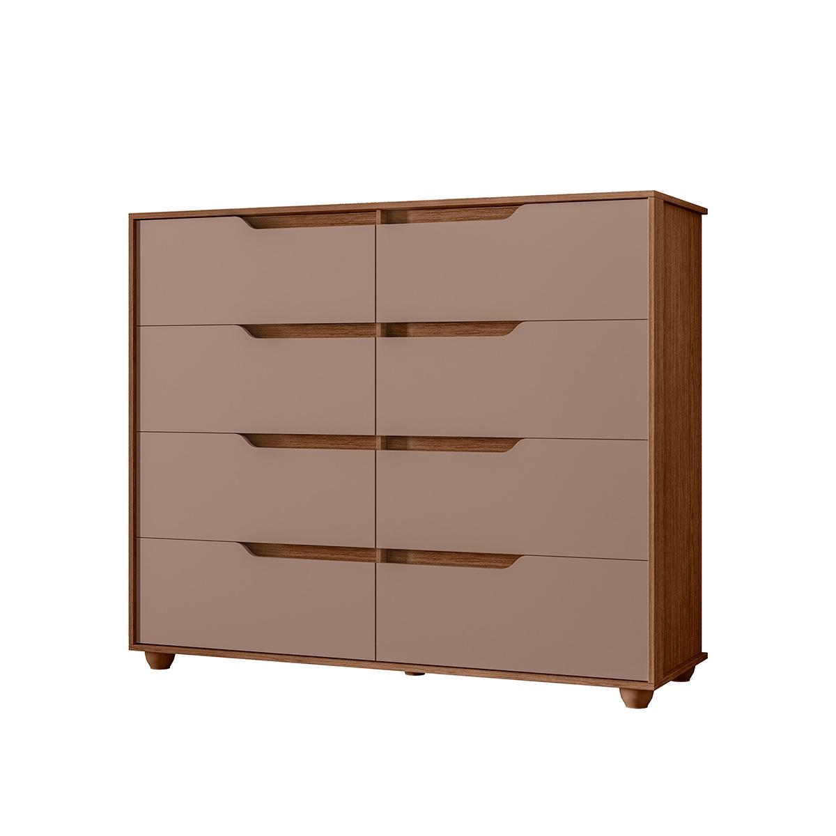Cômoda Quarto Doble Com 8 Gavetas E Pés Nogueira/cappuccino