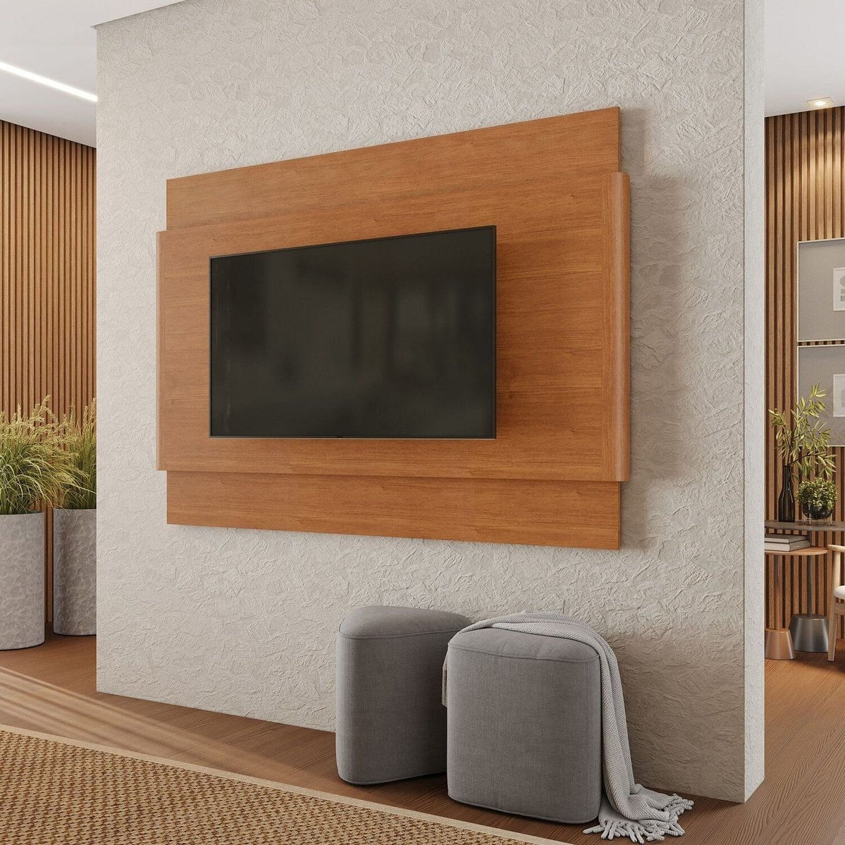 Painel Suspenso Para Tv Até 65 Polegadas 100% Mdf 185cm Aros Naturale