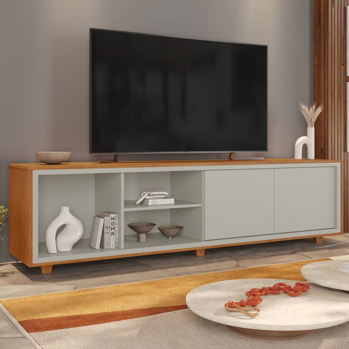 Rack Para Tv Até 75 Polegadas Em Mdf 180cm Delux Naturale/off White