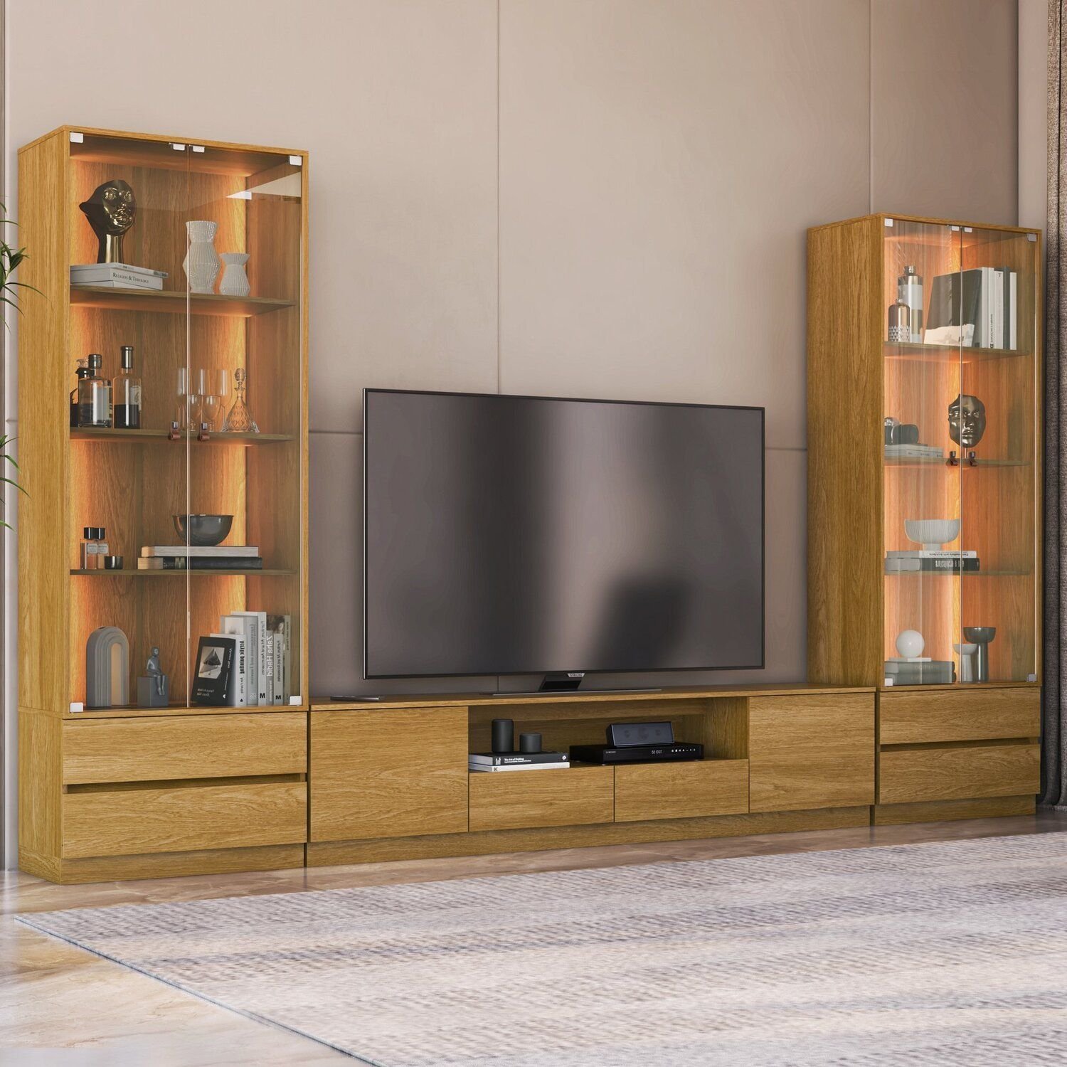 Estante Para Tv 84 Polegadas E 2 Cristaleiras Liz Yescasa Carvalho