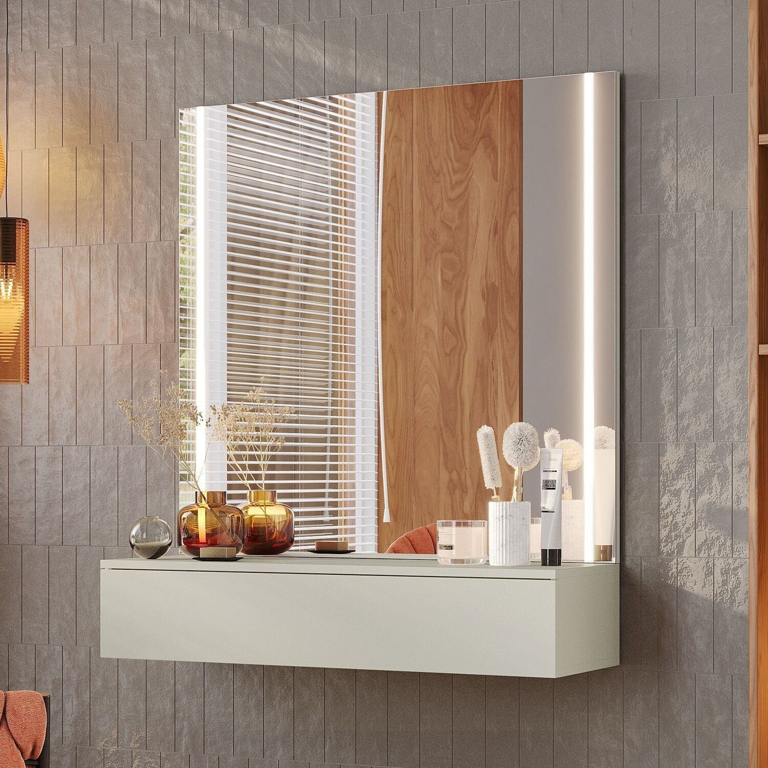 Penteadeira Suspensa 100% Mdf Com Espelho Impérium Off White