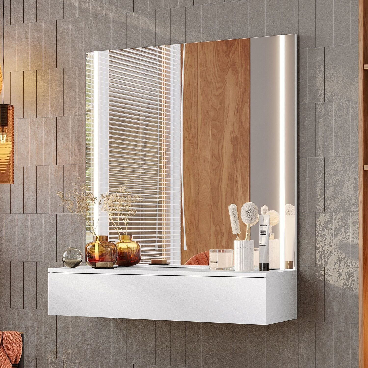 Penteadeira Suspensa 100% Mdf Com Espelho Impérium Branco Acetinado