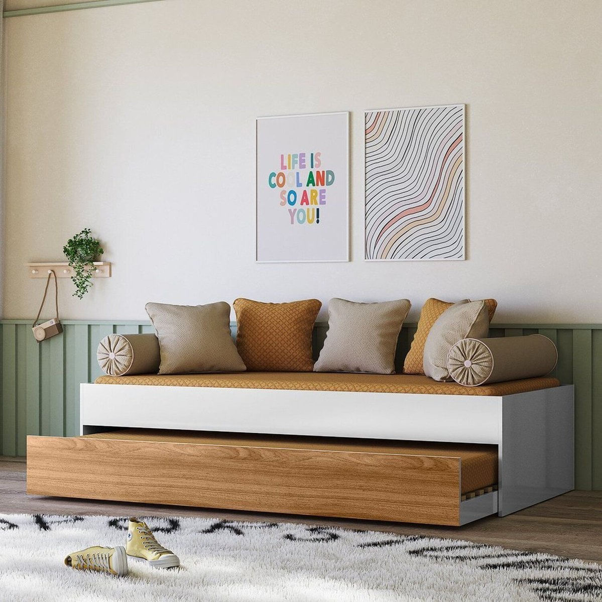 Bicama Onix De Solteiro Com Cama Auxiliar Branco/nature