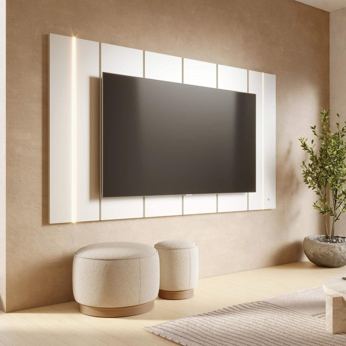 Painel Para Tv 75 Polegadas Com Led 240cm Maggiore Off White Matte