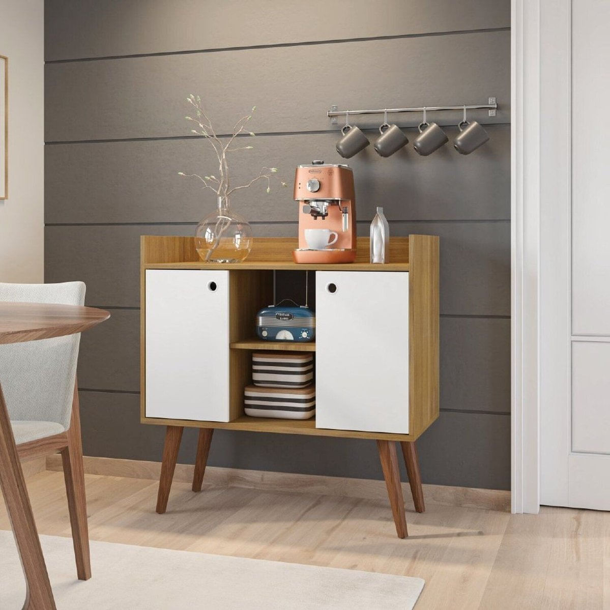 Aparador De Café 2 Portas Cairo Freijó Com Branco