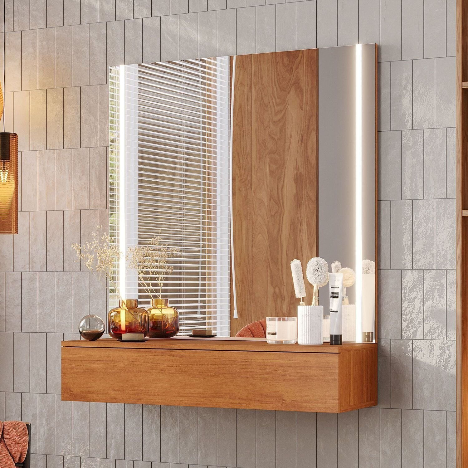 Penteadeira Suspensa 100% Mdf Com Espelho Impérium Naturale