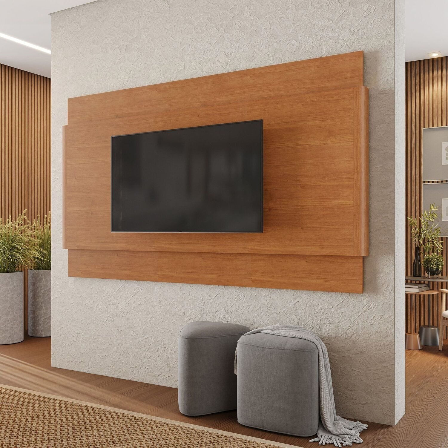 Painel Para Tv Até 65 Polegadas Em 100% Mdf 225cm Aros Naturale