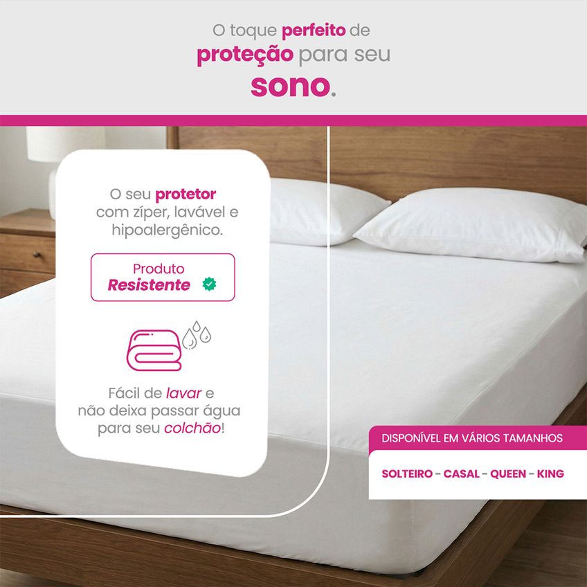 Kit Protetor De Colchão E Travesseiro 100 Impermeável Em Malha Confort Solteiro Casal Queen E King Branco Casa Dona - imagem 3