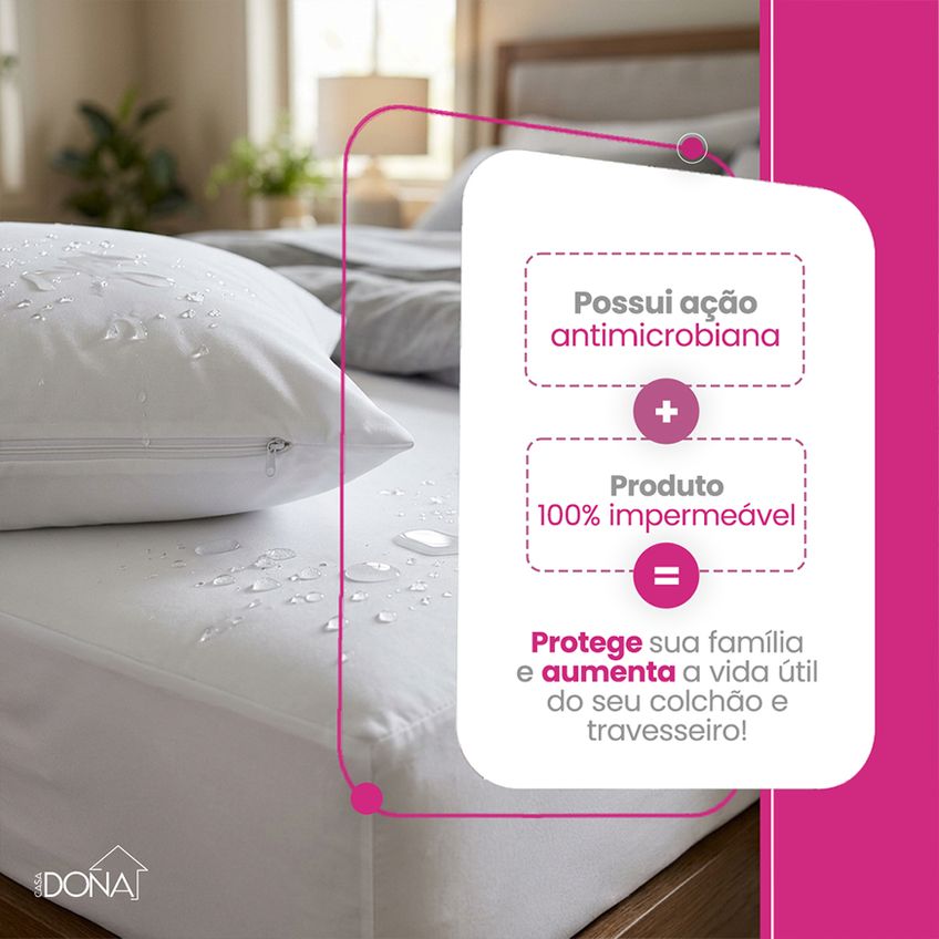 Kit Protetor De Colchão E Travesseiro 100 Impermeável Em Malha Confort Solteiro Casal Queen E King Branco Casa Dona - imagem 4