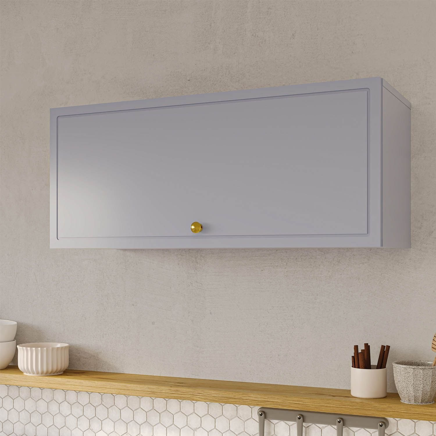 Armário Aéreo 1 Porta Basculante 80cm Marselha Cabecasa Madeiraoriginals Azul Sereno