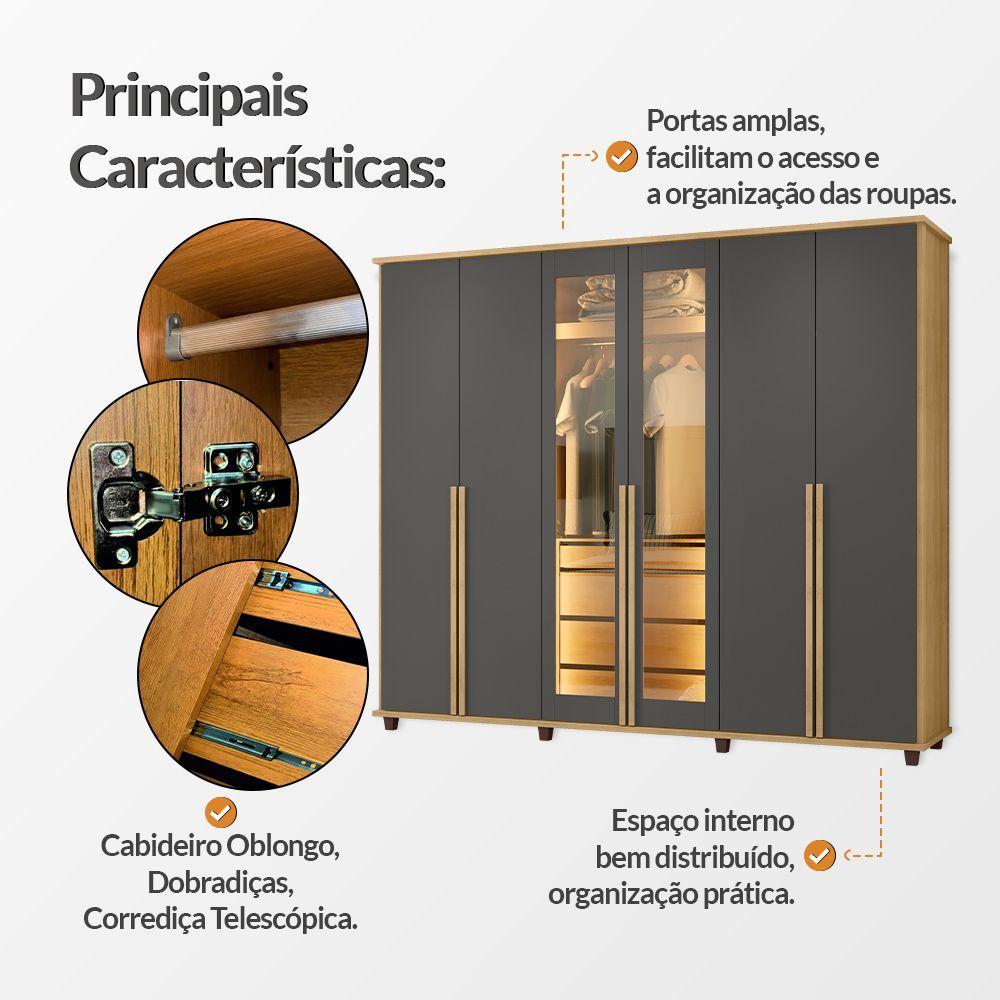 Roupeiro Belgica Reflecta 6 Portas 3 Gavetas Cabideiro Prateleiras