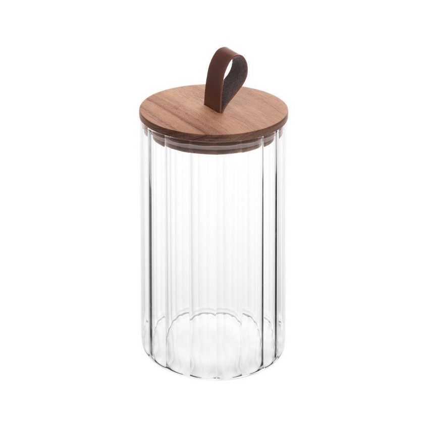 Conjunto 02 Potes De Vidro Canelado Com Tampa Hermética De Acácia 880ml Wolff - imagem 3