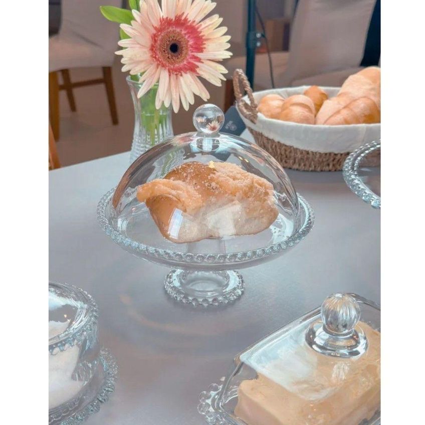 Prato Para Bolo De Cristal Com Tampa 20cm Pearl Wolff - imagem 3