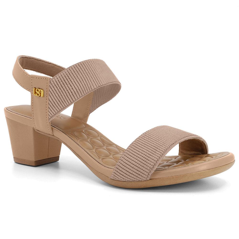 Sandalia Usaflex Elastico Salto Bloco Ref Ud28005 Nude 40