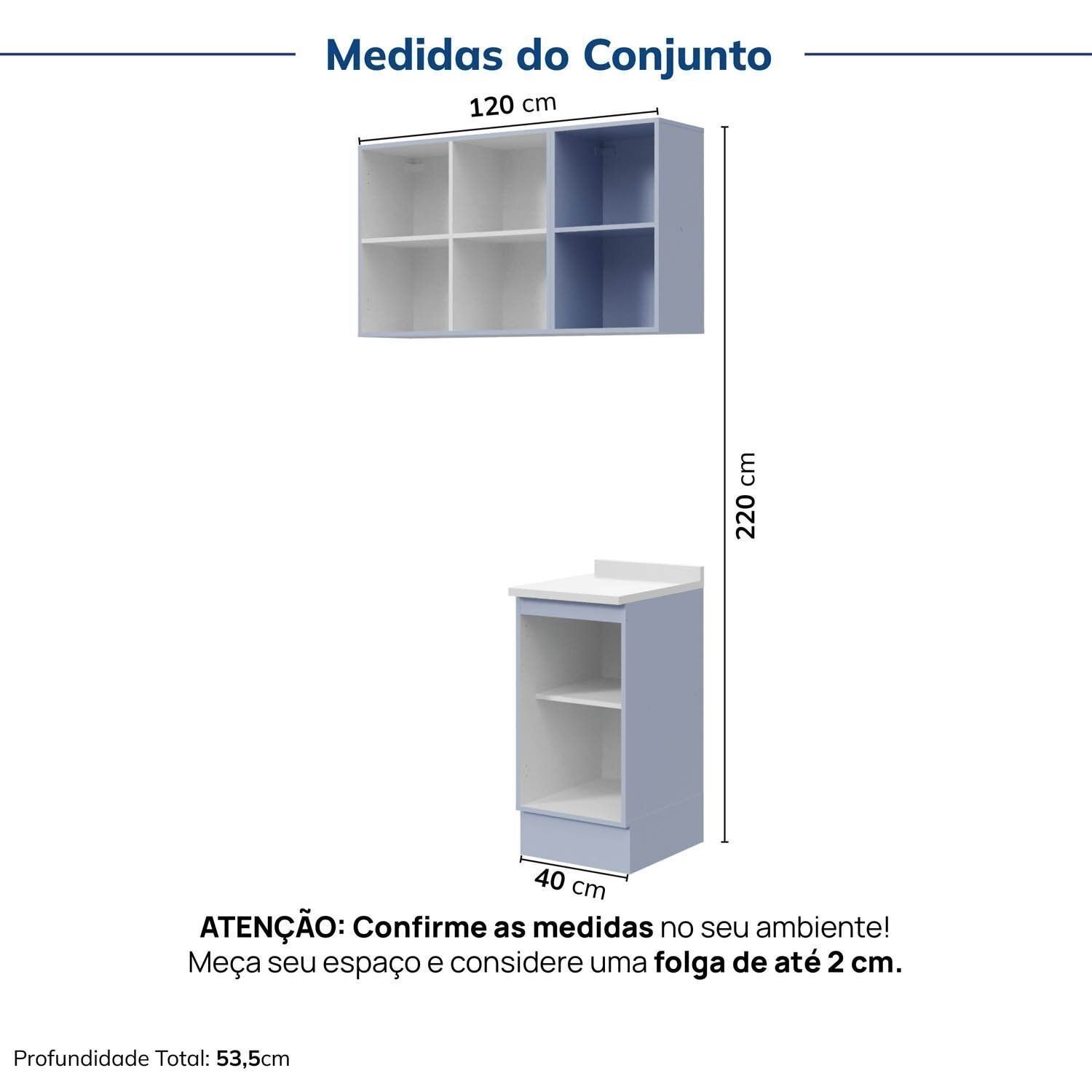 Cozinha Modulada 3 Peças 1 Aéreo 1 Balcão Com Tampo 1 Nicho 40cm