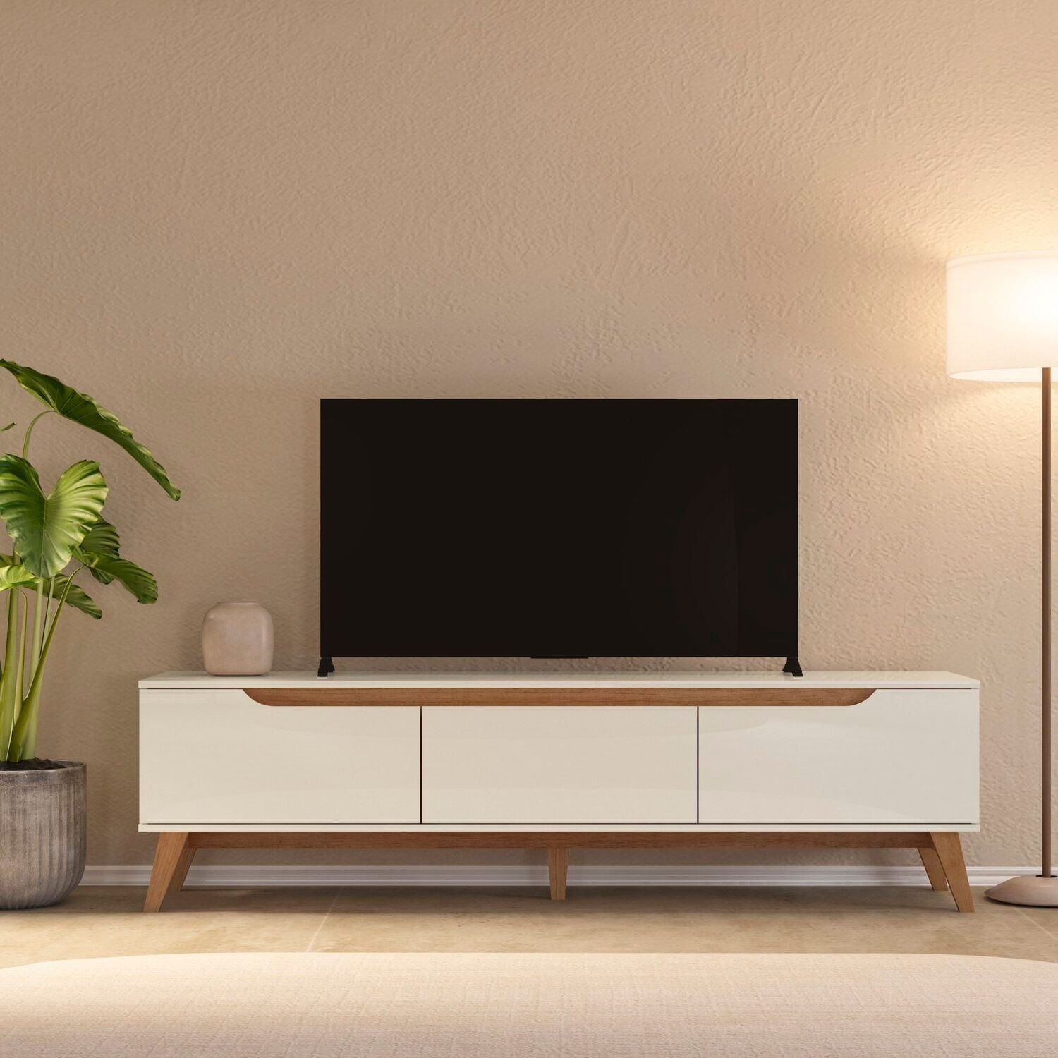 Rack Para Tv Até 75 Polegadas 180cm 2 Portas 1 Gaveta Liverpool Yescasa Off White / Cinamomo