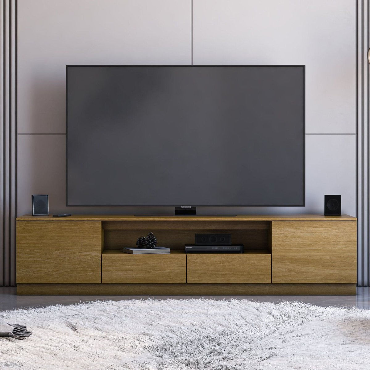 Rack Para Tv 85 Polegadas 2 Portas 2 Gavetas Liz Yescasa Carvalho