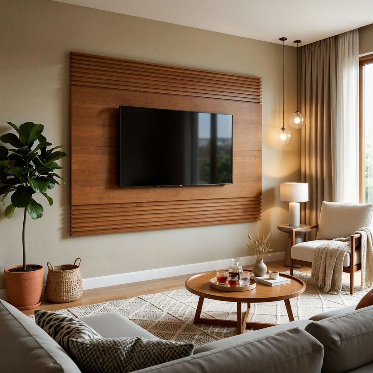 Painel Ripado Para Tv Até 58 Polegadas 100% Mdf Madrid 160cm Naturale