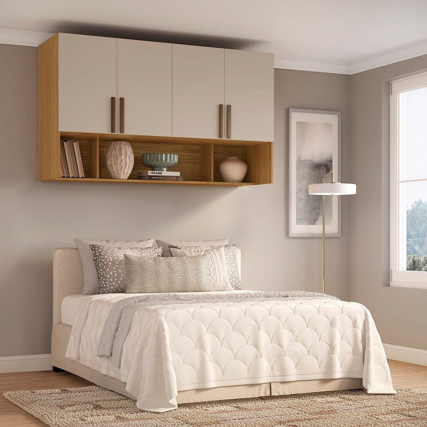 Módulo Aéreo Para Cama De Casal Mdf Trend Altezza Freijó/Off White