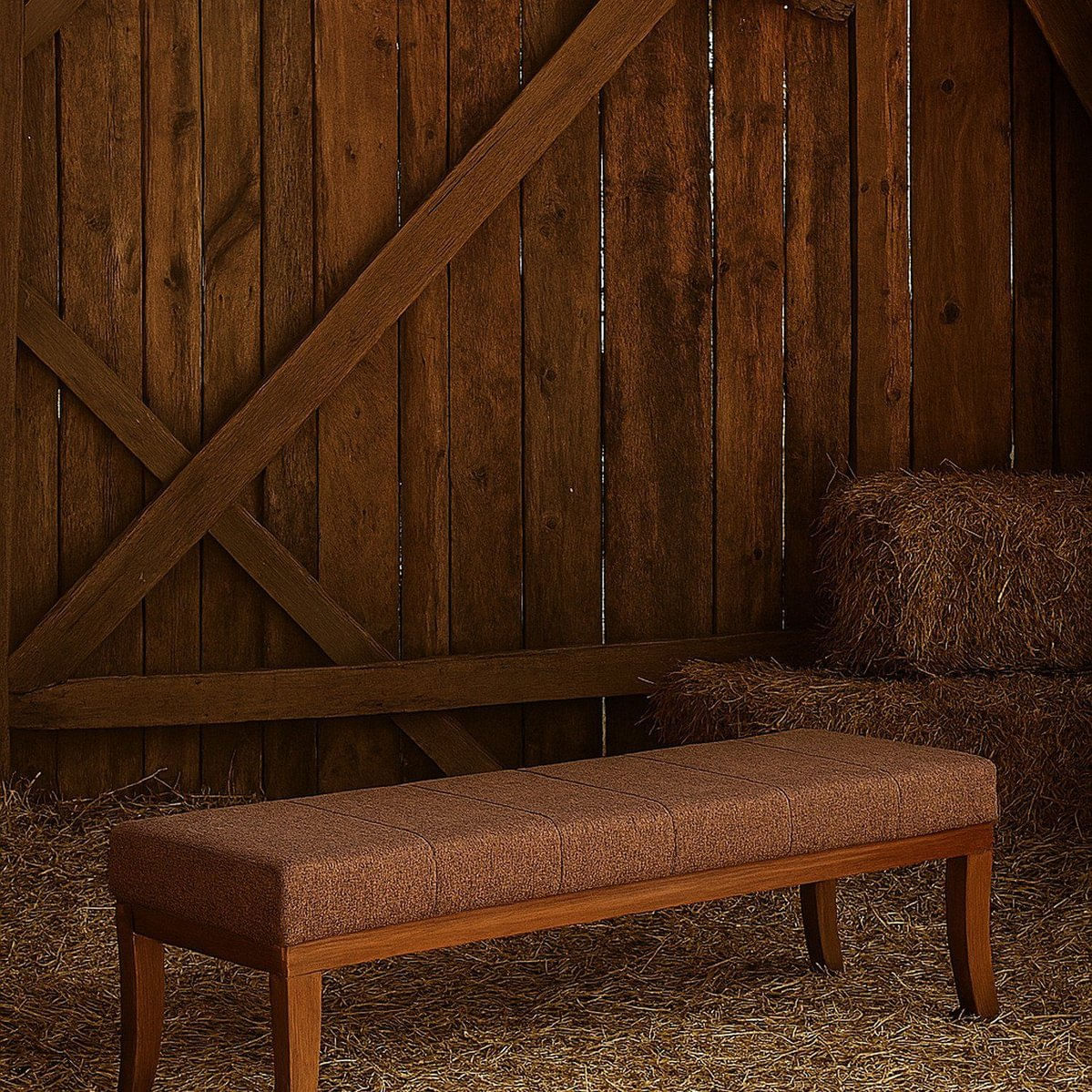 Puff Em Linho 100x40cm Requadro Lucia Marrom