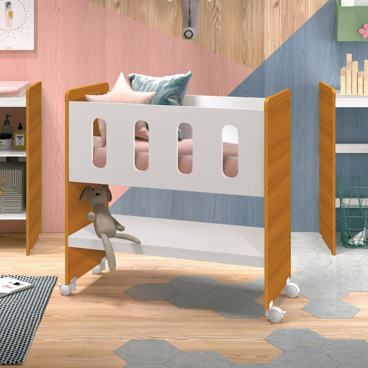 Mini Berço 3 Em 1 93cm X 94cm Escrivaninha E Trocador Zain Branco