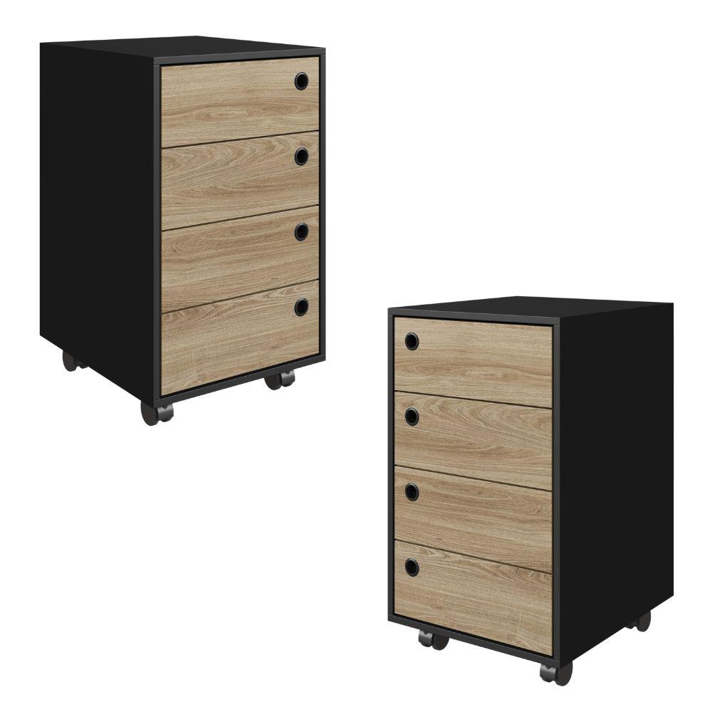 Kit 2 Gaveteiros Multiuso 36 Cm P1072 Preto Oak Pp Milani Store