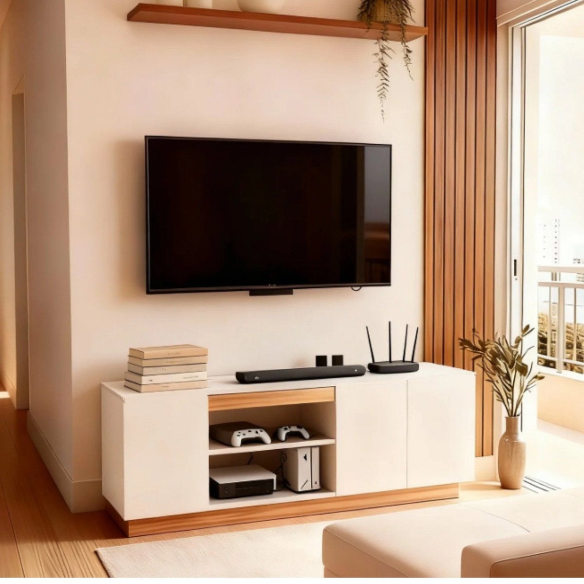 Rack Para Tv 130cm Com 3 Portas E Nicho Central Para Sala Branco