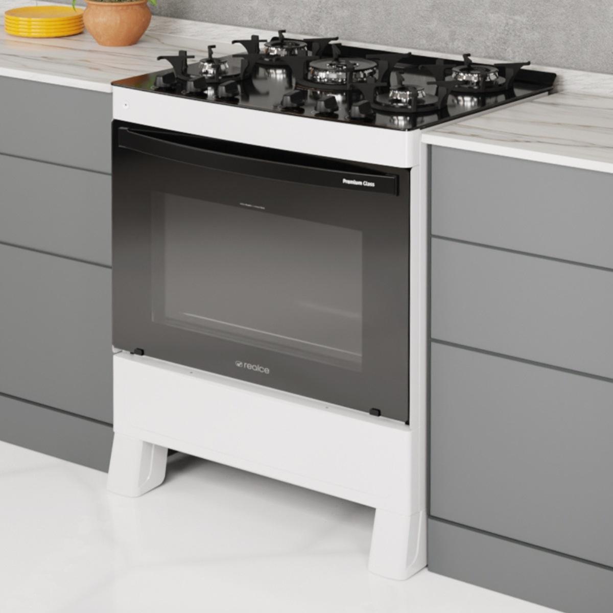 Fogão 5 Bocas Realce Eletrodomésticos Premium Glass Branco Mesa em Vidro - Bivolt - 35505
