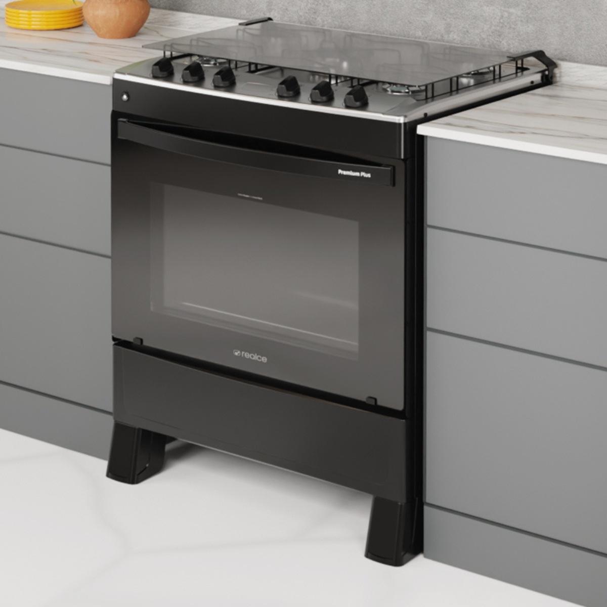 Fogão 5 Bocas Realce Eletrodomésticos Premium Plus Preto - Bivolt - 34908