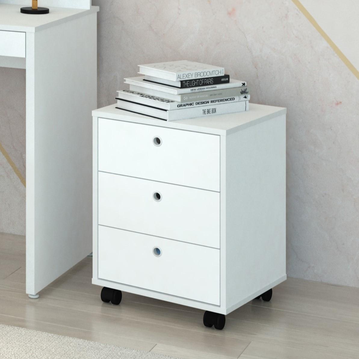 Gaveteiro Com Rodízios 3 Gavetas Branco Artany