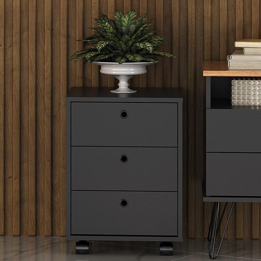 Gaveteiro New Com Rodízios 3 Gavetas Preto Artany