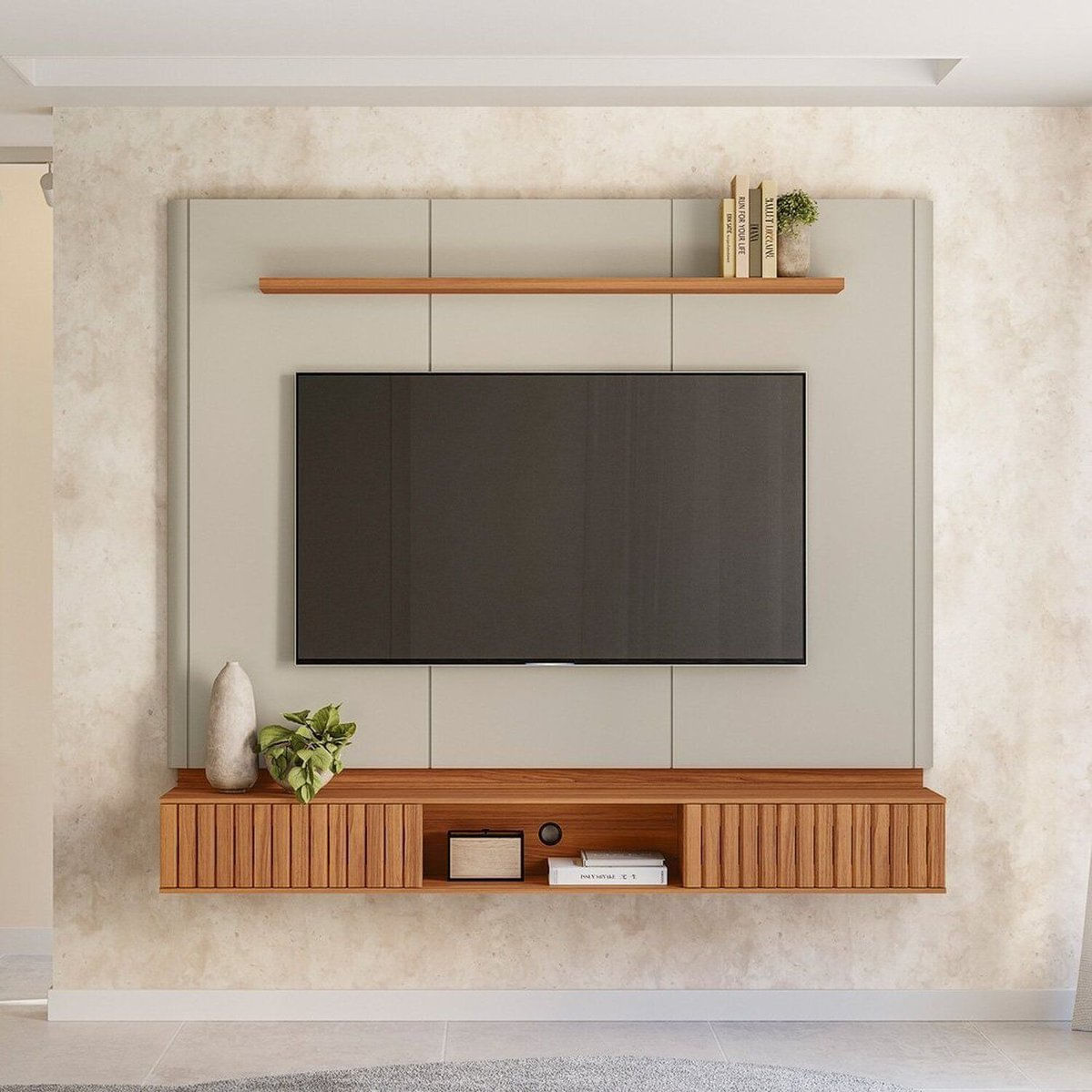 Painel Home Para Tv Até 70 Polegadas Amarante Canela/Off White