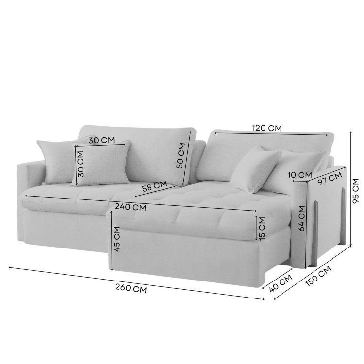 Sofá Cama 4 Lugares Retrátil Reclinável 260cm Atena Bege - Carrefour