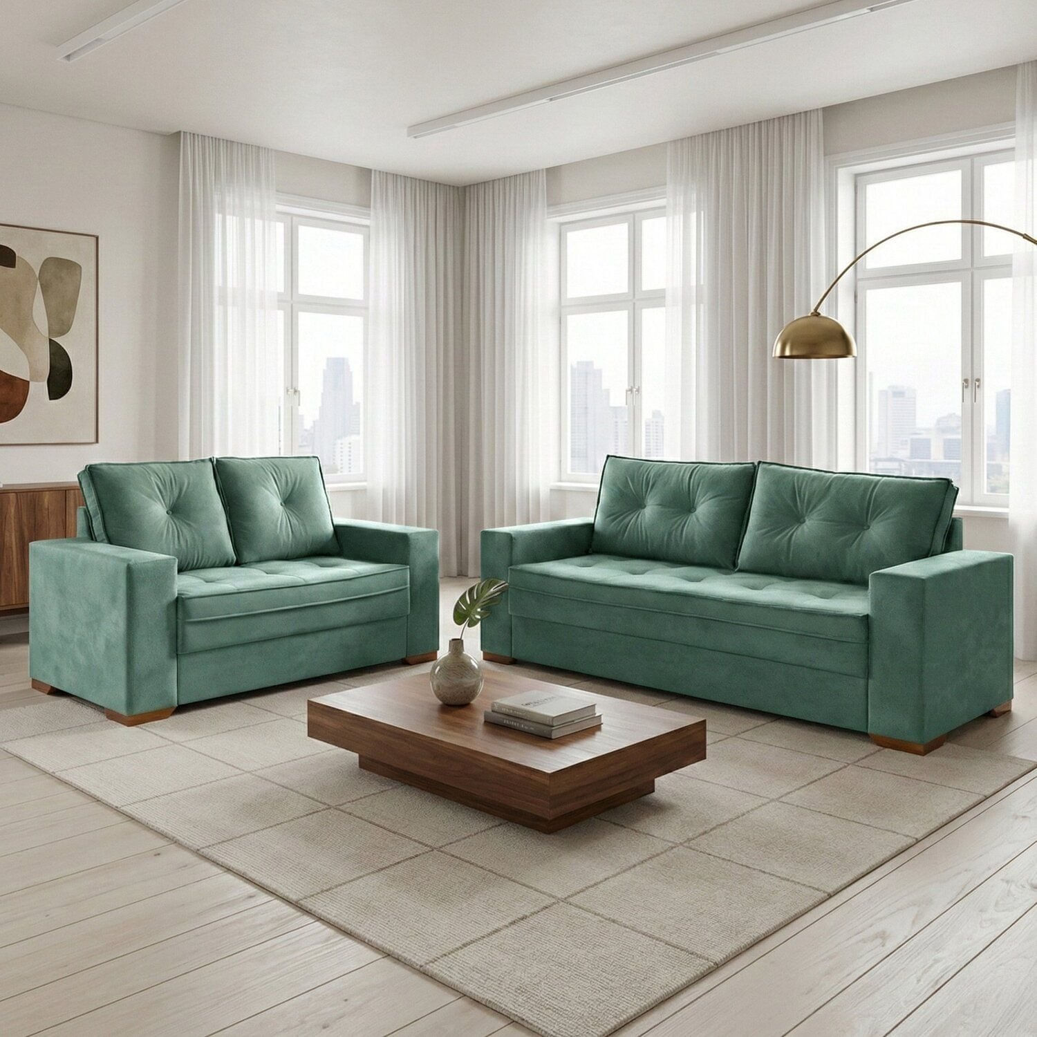 Conjunto De Sofá 2 E 3 Lugares Toquio Verde