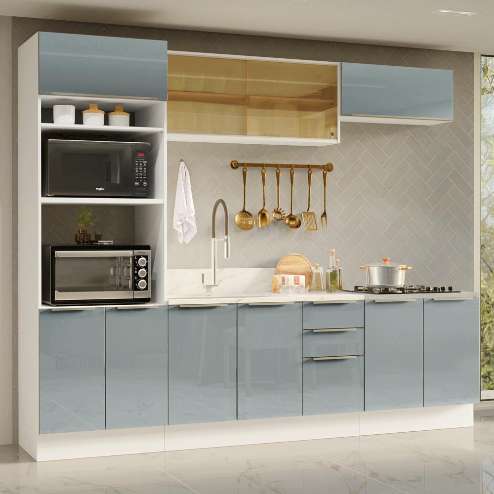 Armário De Cozinha Completa 270 Cm Branco/Cinza Lux Madesa 06