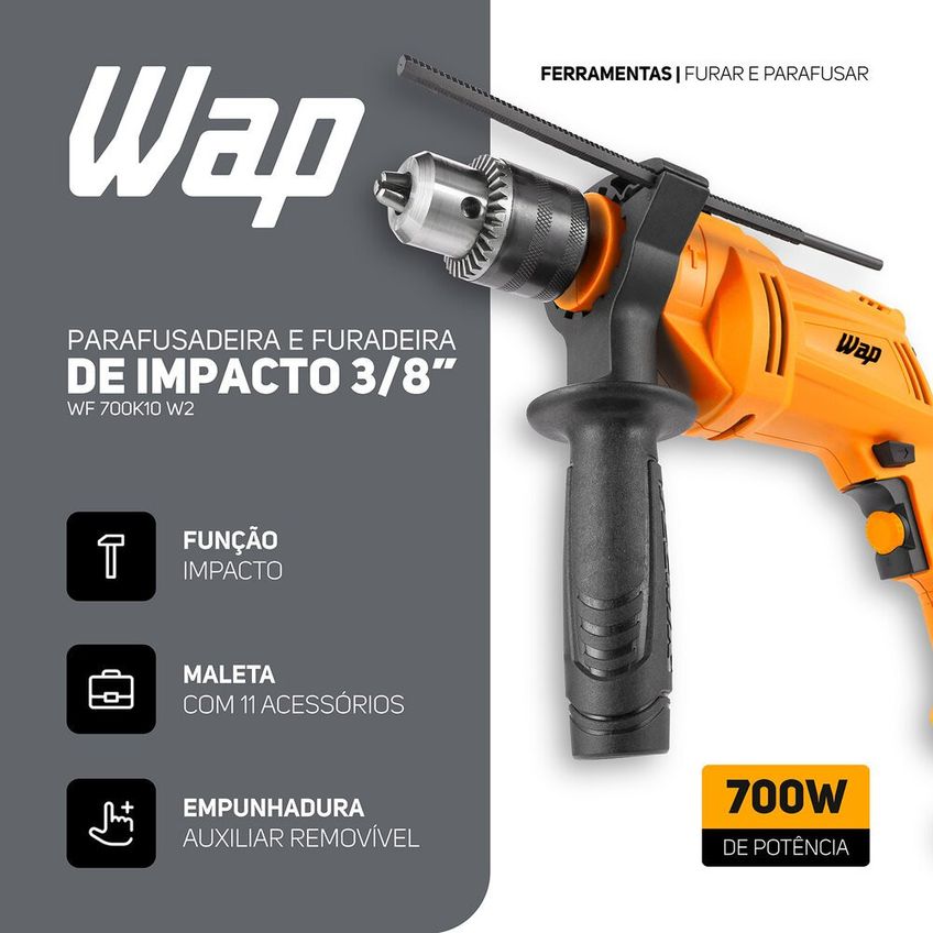 Parafusadeira E Furadeira De Impacto Wf 700k10 W2 11 Acessórios 700w Wap - imagem 4