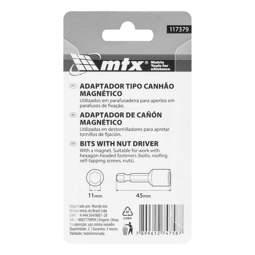 Soquete Magnético Parafusadeira 11mm X 45mm 2 Peças Mtx - imagem 3