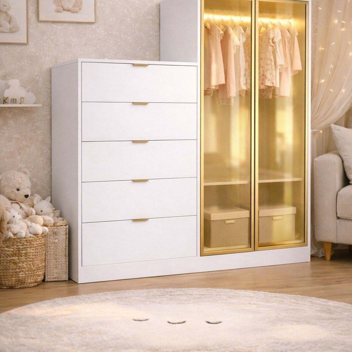 Comoda Infantil 5 Gavetas 2 Portas Reflecta Branco